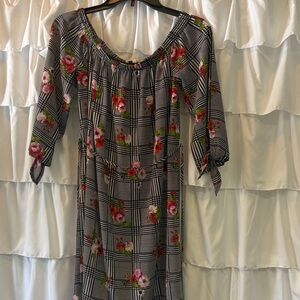 Stella Tweed Black Plaid Dress with Floral Accents